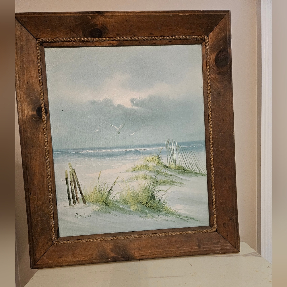 Original Oil on Canvas by Neil Adamson Painting Beach Grassy Dunes Sand